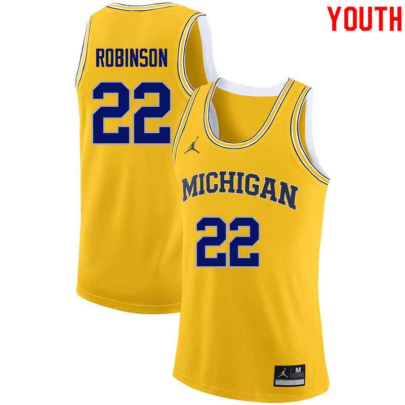 Youth #22 Duncan Robinson Michigan Wolverines College Basketball Jerseys Sale-Yellow
